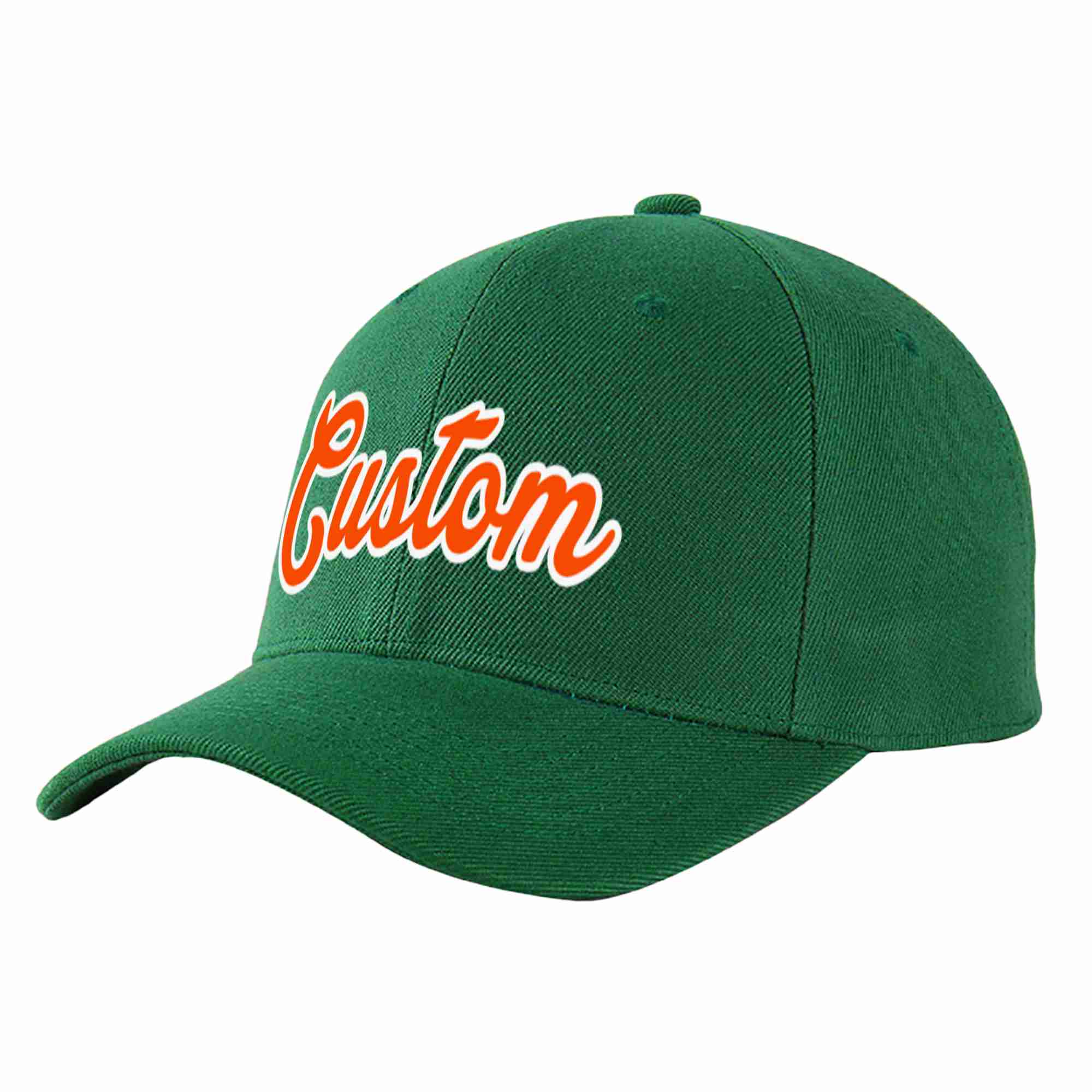 Custom Green Orange-White Curved Eaves Sport Baseball Cap Design for Men/Women/Youth