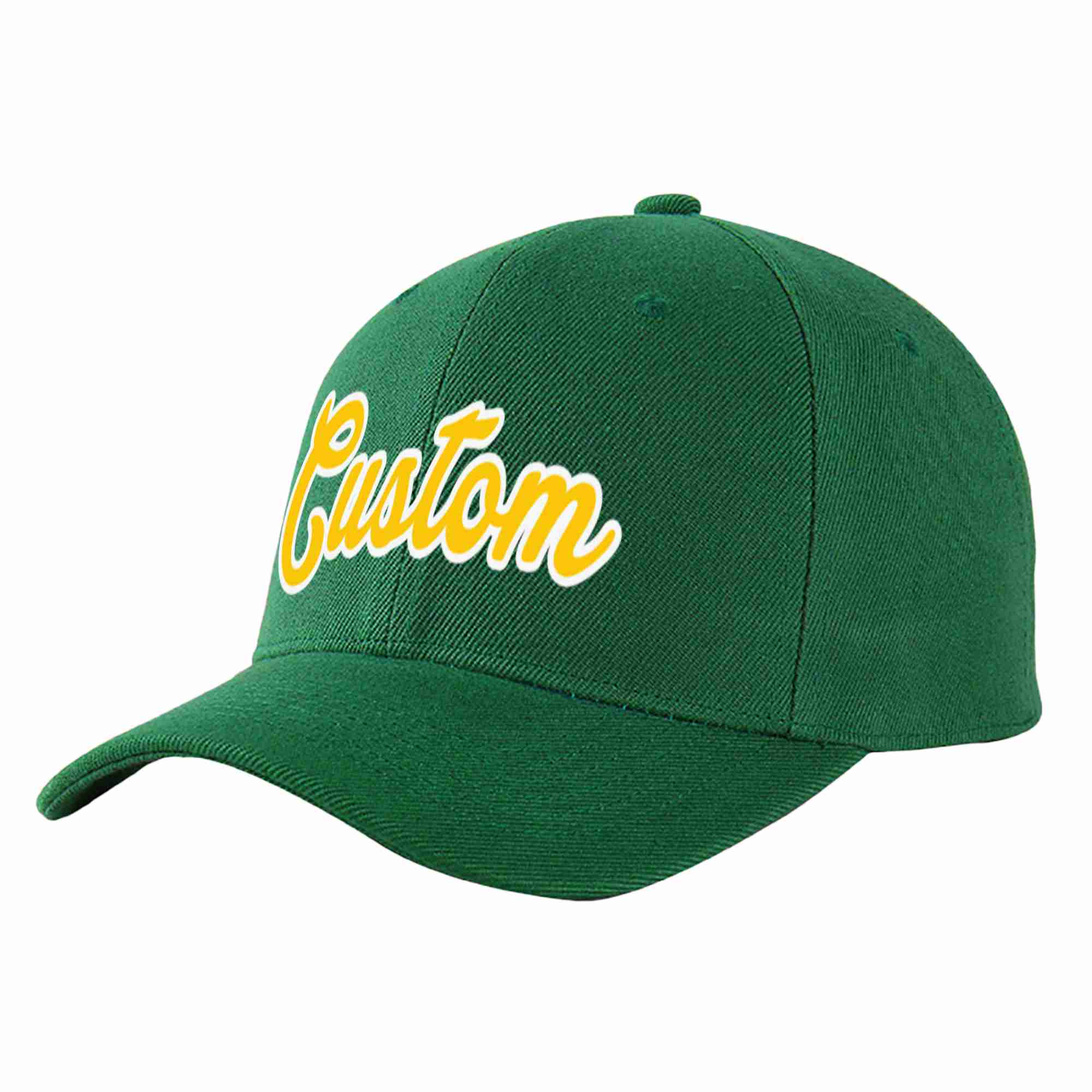 Custom Green Gold-White Curved Eaves Sport Baseball Cap Design for Men/Women/Youth