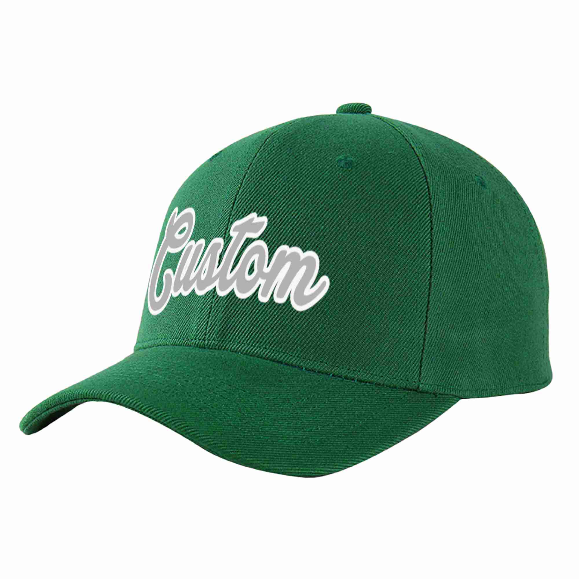 Conception personnalisée de casquette de baseball de sport incurvée vert gris-blanc pour hommes/femmes/jeunes