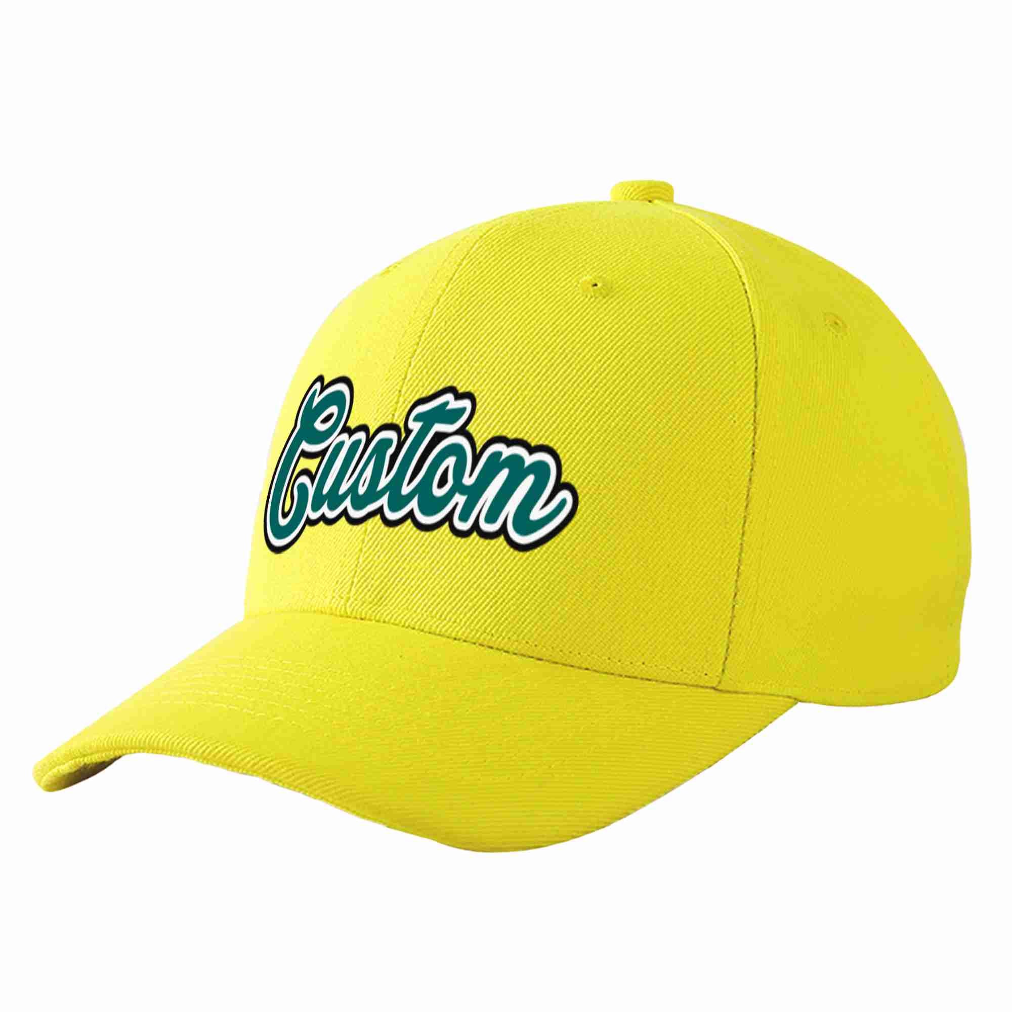 Custom Yellow Aqua-White Curved Eaves Sport Baseball Cap Design for Men/Women/Youth