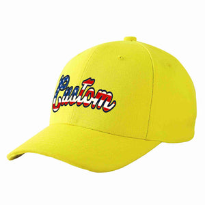 Custom Yellow Vintage USA Flag-Gold Curved Eaves Sport Baseball Cap Design for Men/Women/Youth