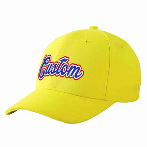 Conception personnalisée de casquette de baseball de sport incurvée jaune royal-blanc pour hommes/femmes/jeunes