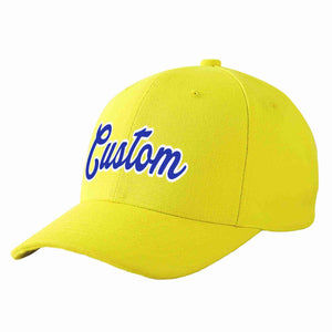 Conception personnalisée de casquette de baseball de sport incurvée jaune royal-blanc pour hommes/femmes/jeunes