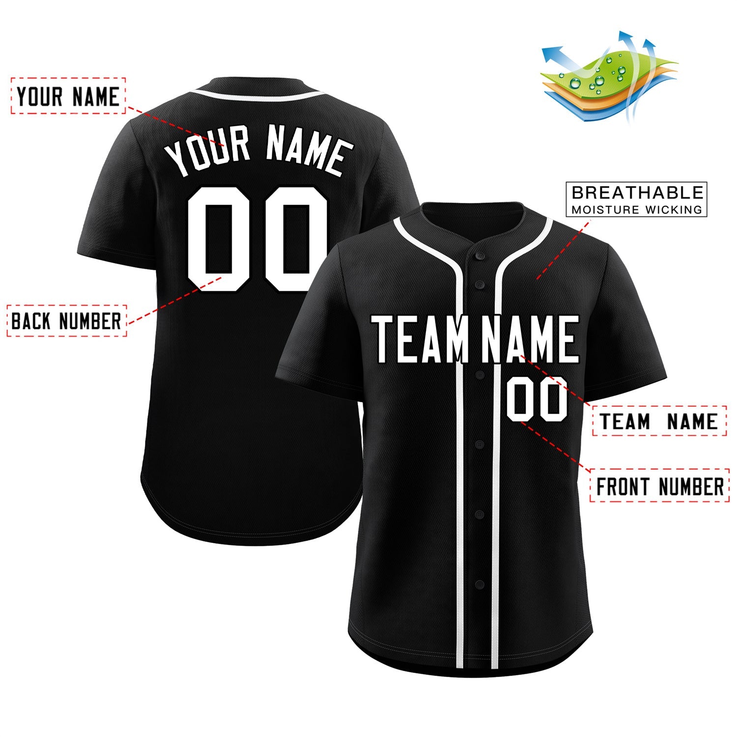 Custom Black White Classic Style Authentic Baseball Jersey