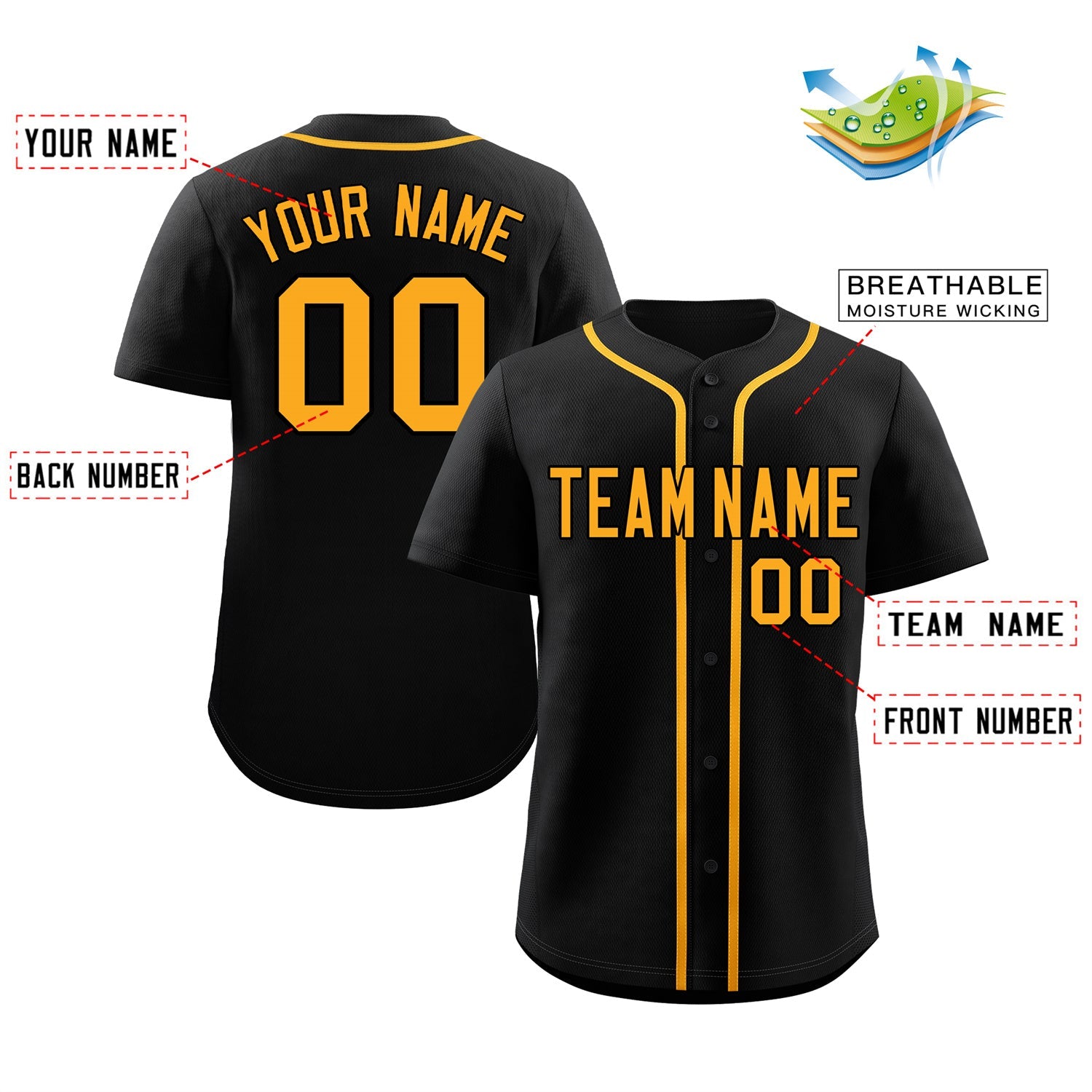 Custom Black Yellow Classic Style Authentic Baseball Jersey