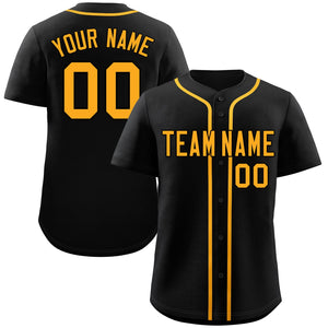 Custom Black Yellow Classic Style Authentic Baseball Jersey