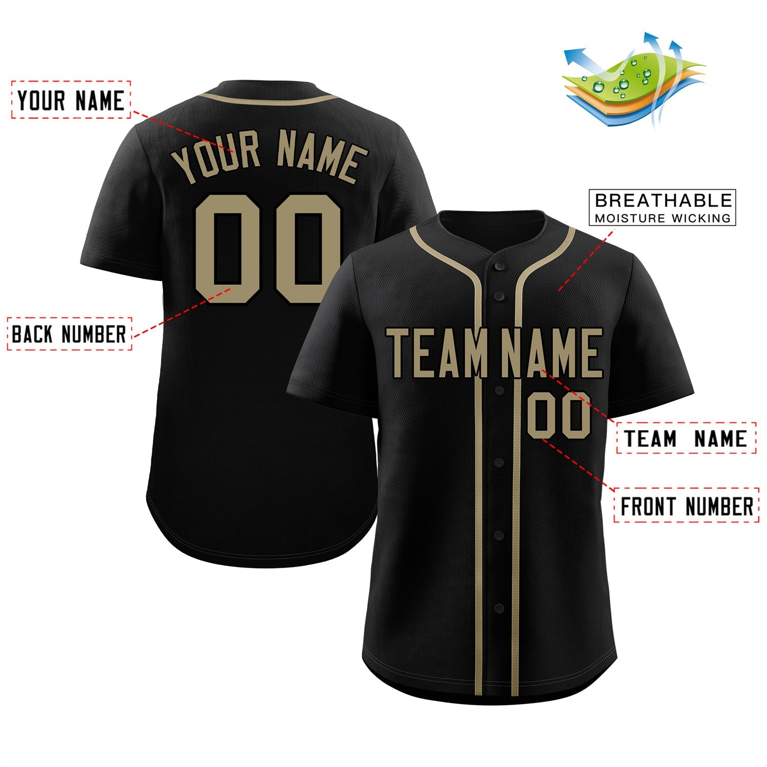 Maillot de baseball authentique de style classique noir personnalisé Old Gold