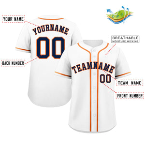 Maillot de baseball authentique de style classique, personnalisé, blanc, bleu marine et orange, taureau