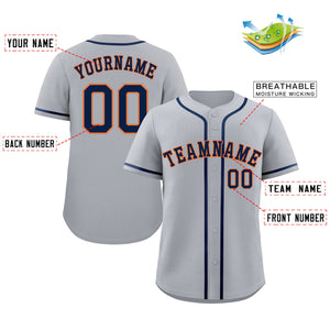 Custom Gray Navy-Orange Bull Classic Style Authentic Baseball Jersey