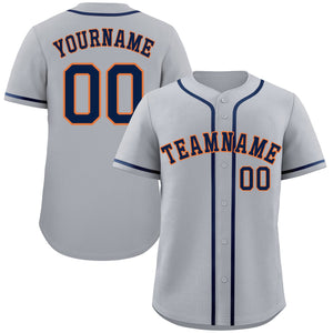 Custom Gray Navy-Orange Bull Classic Style Authentic Baseball Jersey