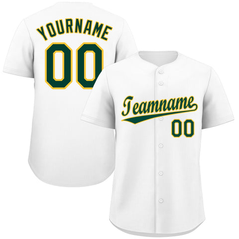 Custom White Green-Gold Classic Style Authentic Baseball Jersey