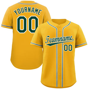 Maillot de baseball authentique de style classique jaune vert-blanc personnalisé