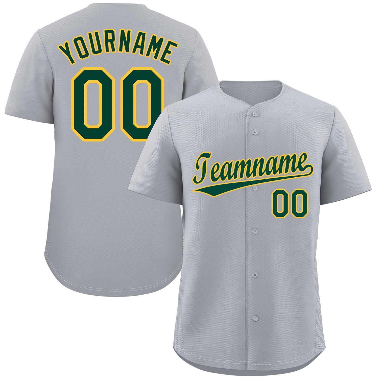 Maillot de baseball authentique de style classique gris vert-or personnalisé