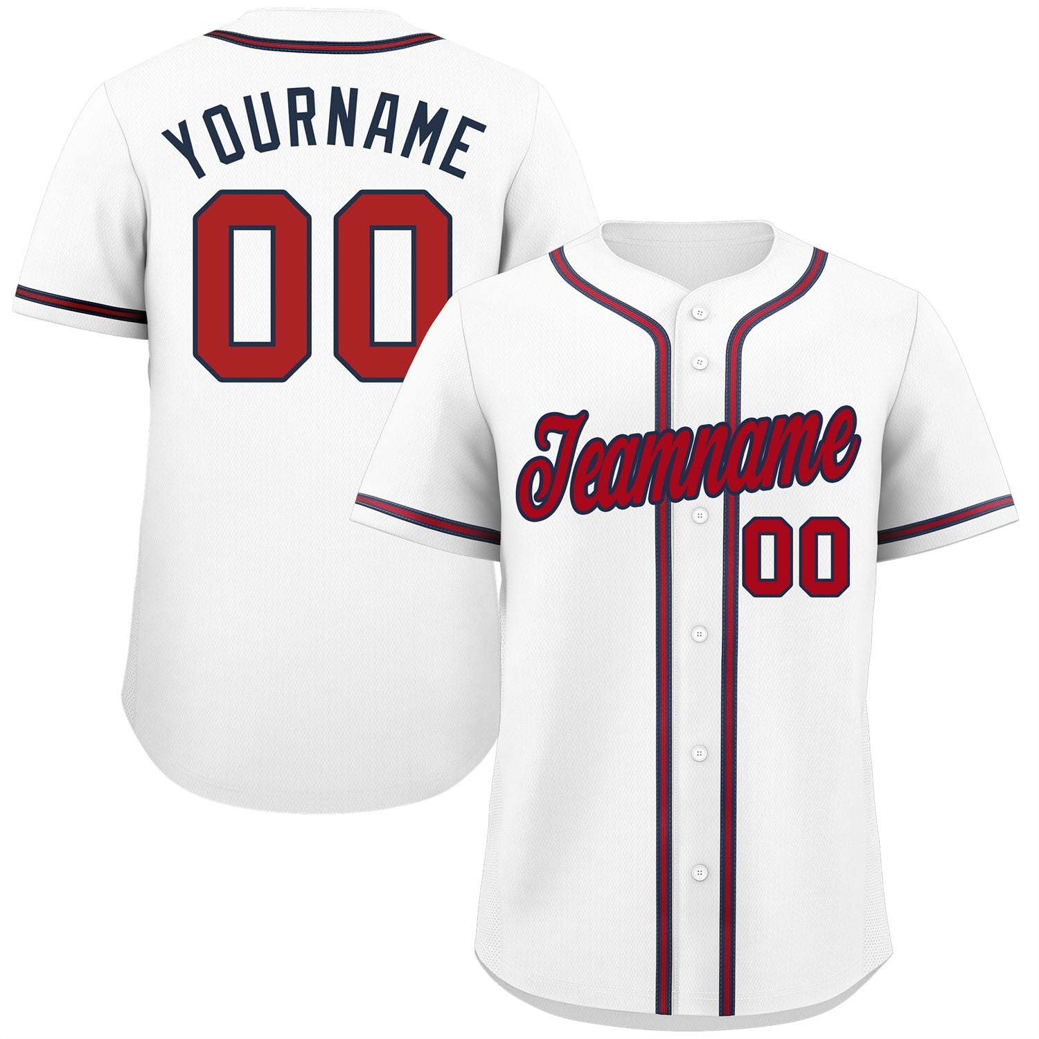 Custom White Red-Navy Classic Style Authentic Baseball Jersey