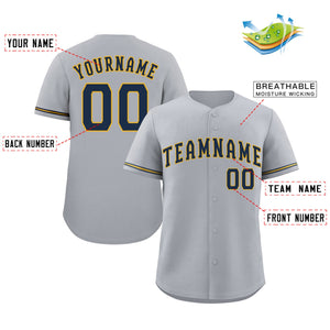 Custom Gray Navy-Gold Classic Style Authentic Baseball Jersey