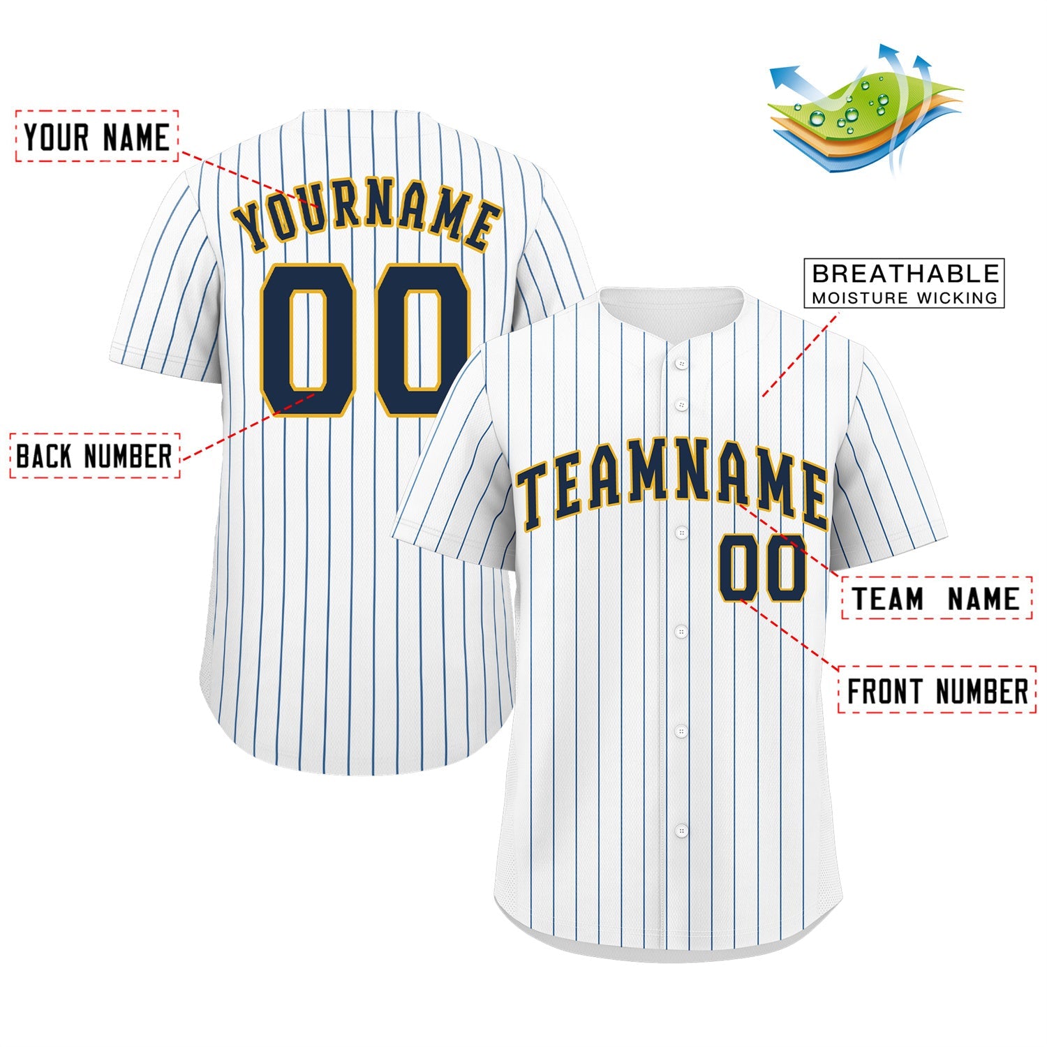 Custom White Navy-Gold Stripe Fashion Authentic Baseball Jersey