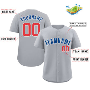 Maillot de baseball authentique de style classique gris marine-blanc personnalisé