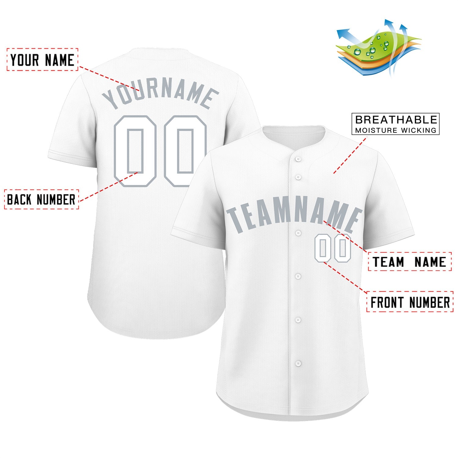 Maillot de baseball authentique de style classique blanc gris-blanc personnalisé