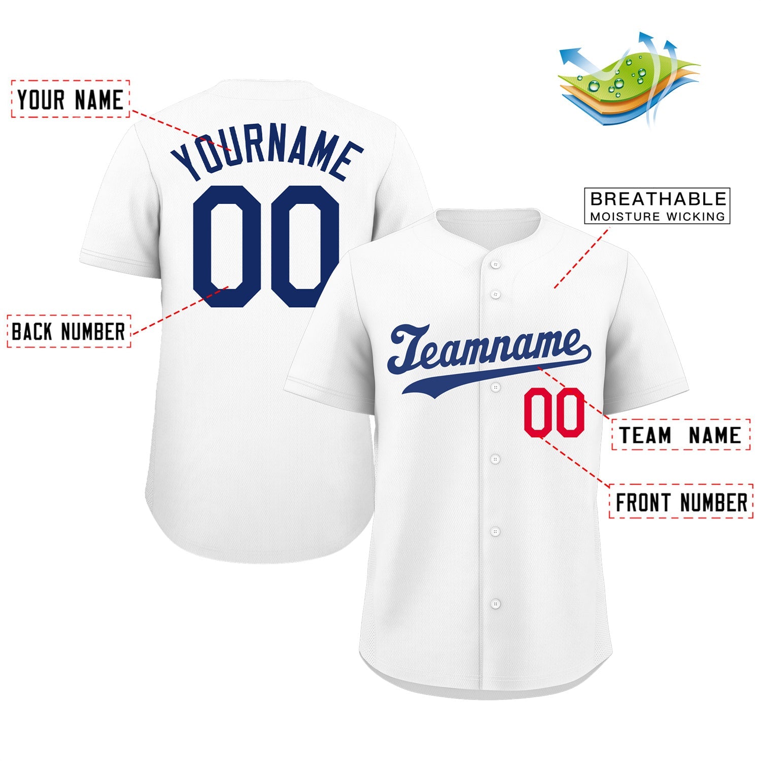 Maillot de baseball authentique de style classique blanc-rouge personnalisé