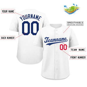 Custom White Royal-Red Classic Style Authentic Baseball Jersey