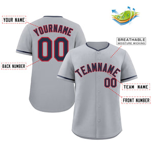 Custom Gray Navy-Red Classic Style Authentic Baseball Jersey