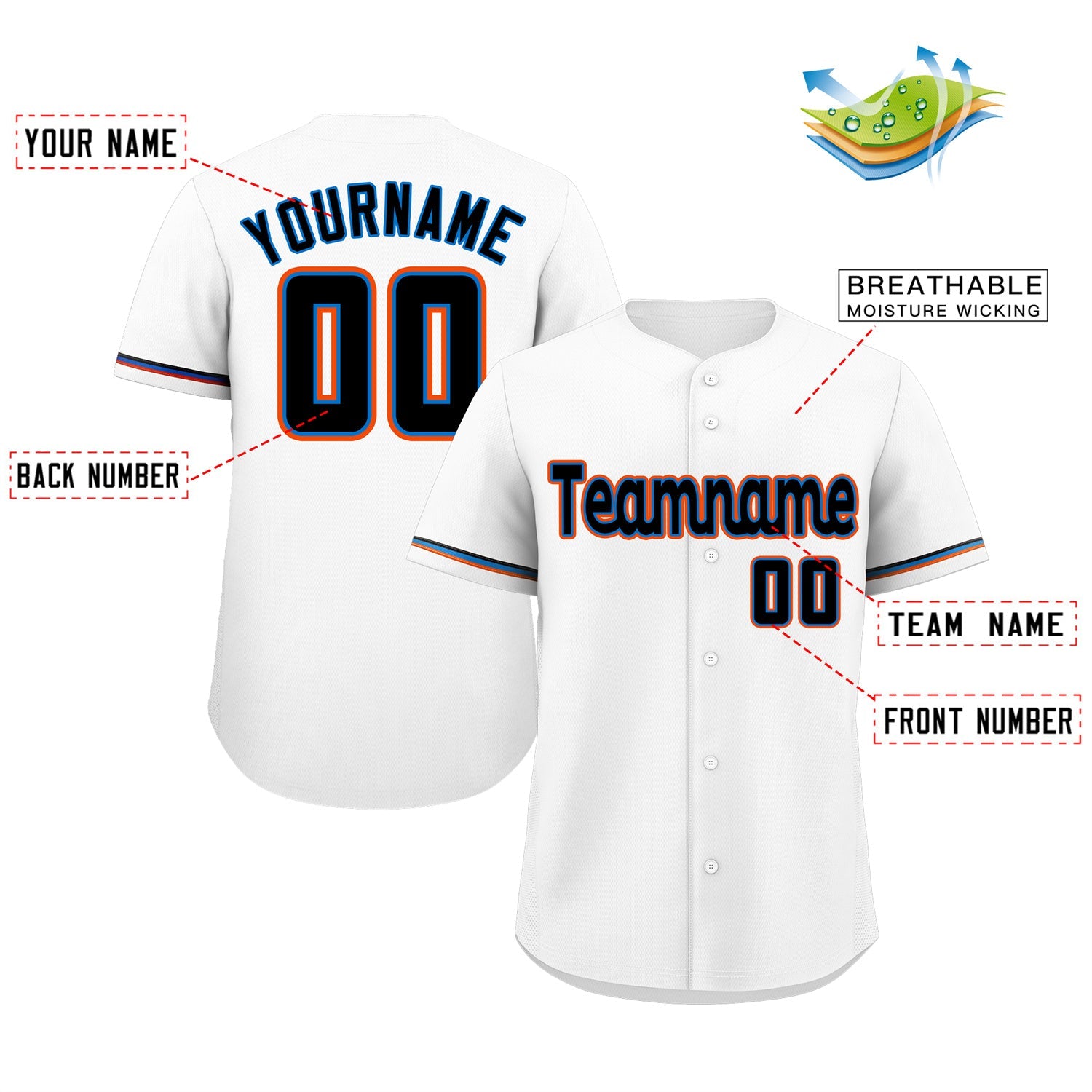 Maillot de baseball authentique de style classique blanc marine-orange personnalisé