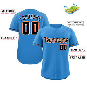 Maillot de baseball authentique de style classique bleu poudre personnalisé noir-orange