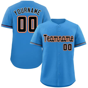 Maillot de baseball authentique de style classique bleu poudre personnalisé noir-orange