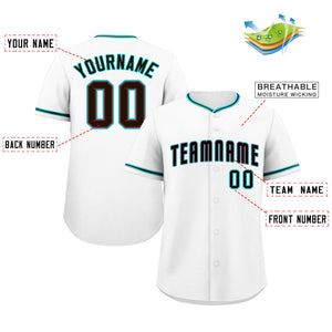 Custom White Black-Aqua Classic Style Authentic Baseball Jersey