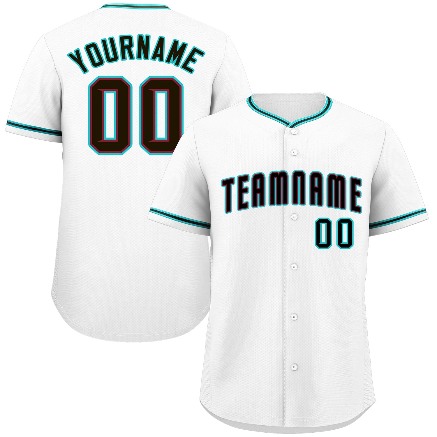 Maillot de baseball authentique de style classique blanc noir-aqua personnalisé