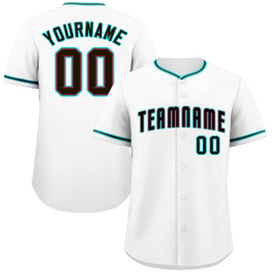 Maillot de baseball authentique de style classique blanc noir-aqua personnalisé