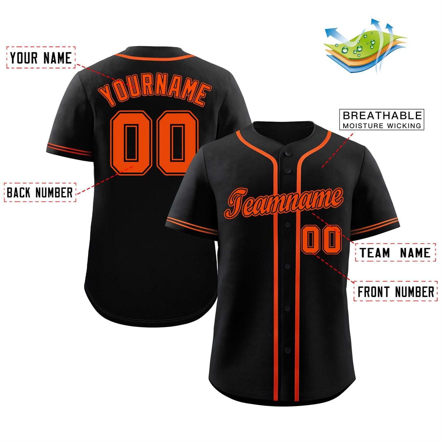 Custom Black Orange-Black Classic Style Authentic Baseball Jersey