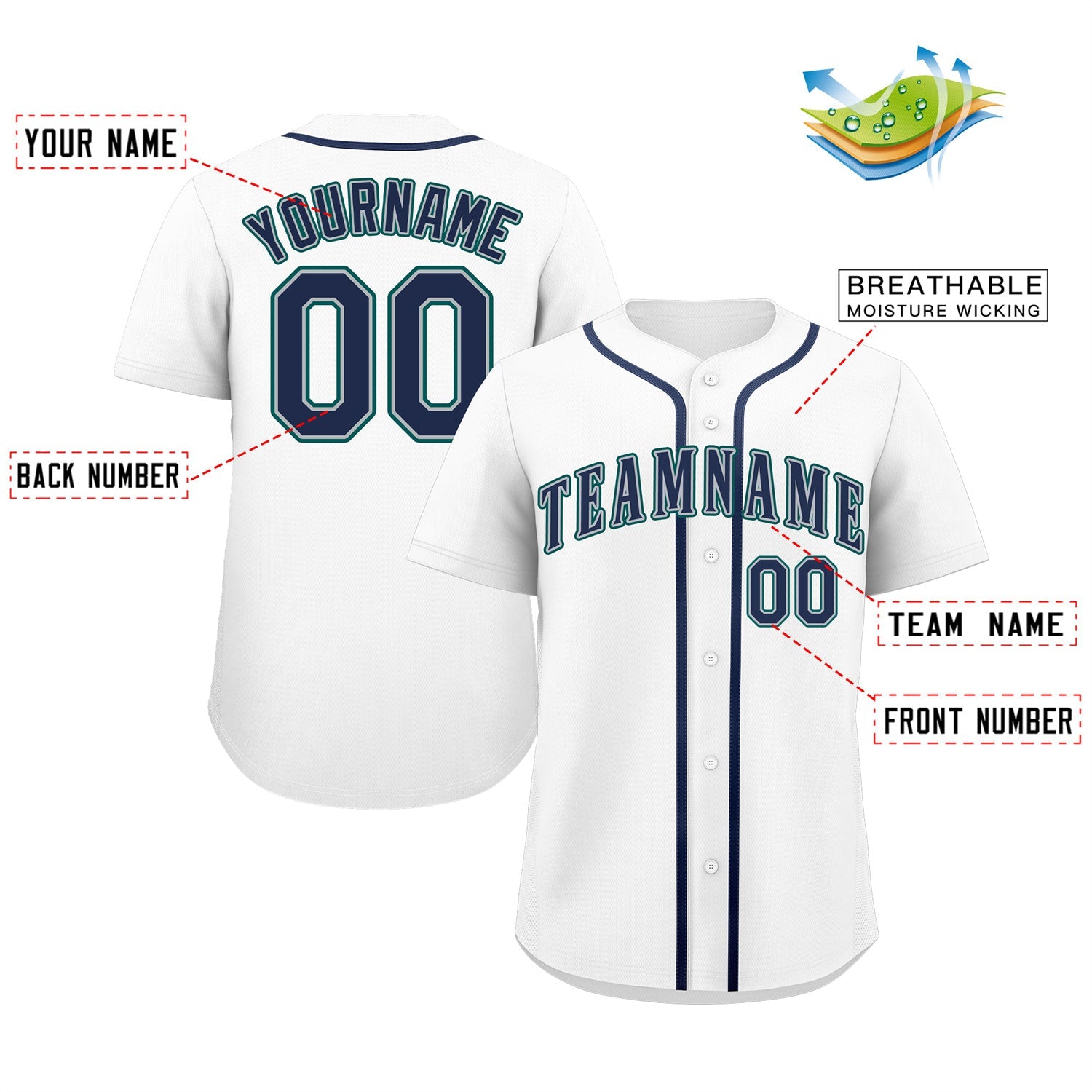 Custom White Navy-Aqua Classic Style Authentic Baseball Jersey