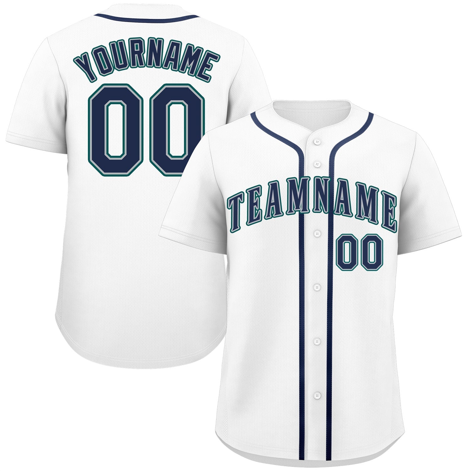 Maillot de baseball authentique de style classique blanc marine-aqua personnalisé