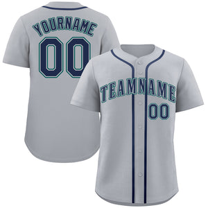 Custom Gray Navy-Aqua Classic Style Authentic Baseball Jersey