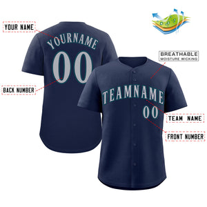 Custom Navy Gray-Aqua Classic Style Authentic Baseball Jersey