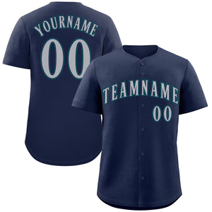 Custom Navy Gray-Aqua Classic Style Authentic Baseball Jersey