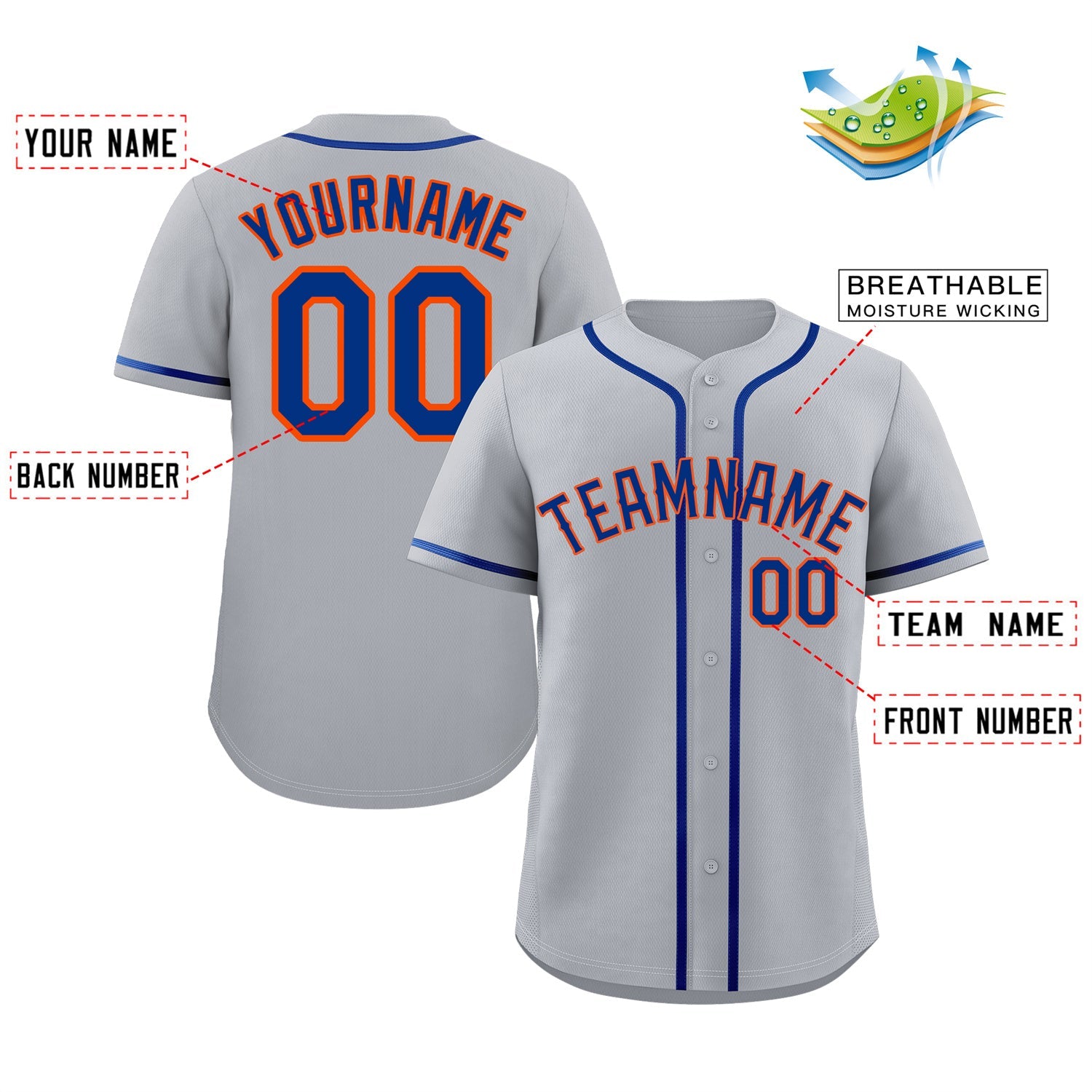 Custom Gray Royal-Orange Classic Style Authentic Baseball Jersey