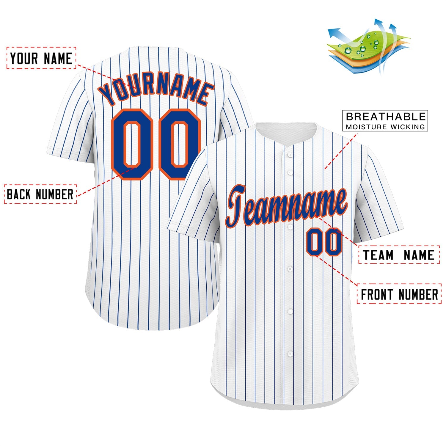 Custom White Royal-Orange Stripe Fashion Authentic Baseball Jersey