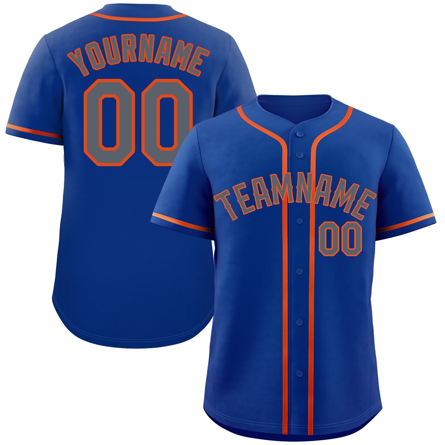 Custom Royal Gray-Orange Bull Classic Style Authentic Baseball Jersey