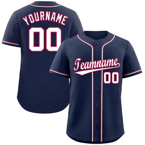 Custom Navy White-Red Hook Classic Style Authentic Baseball Jersey