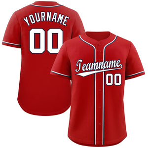 Custom Red White-Navy Classic Style Authentic Baseball Jersey