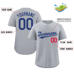 Custom Gray Royal Red Hook Classic Style Authentic Baseball Jersey