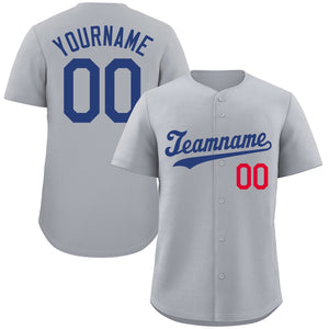 Custom Gray Royal Red Hook Classic Style Authentic Baseball Jersey