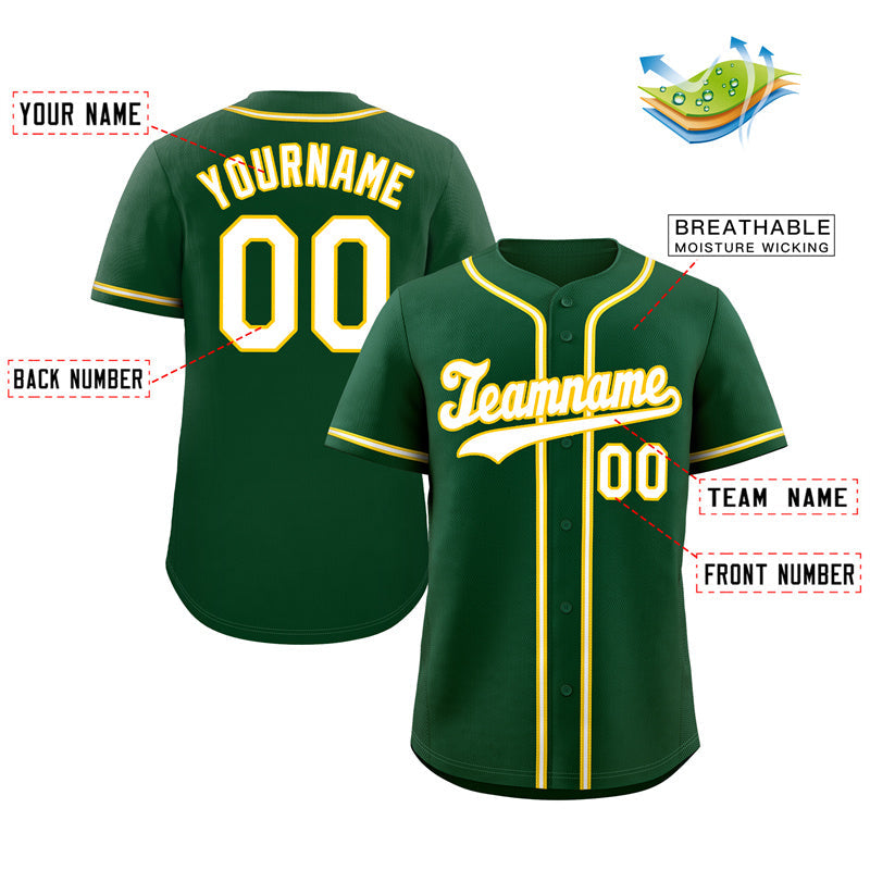 Custom Green White-Old Gold Classic Style Authentic Baseball Jersey