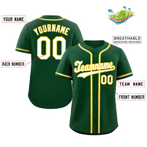 Custom Green White-Old Gold Classic Style Authentic Baseball Jersey