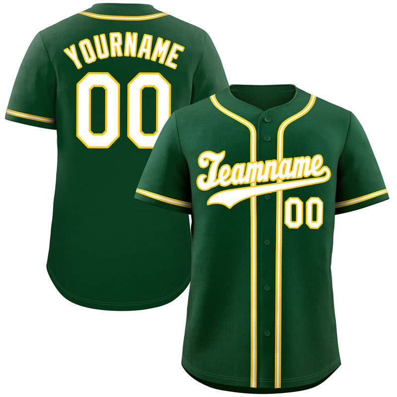 Custom Green White-Old Gold Classic Style Authentic Baseball Jersey