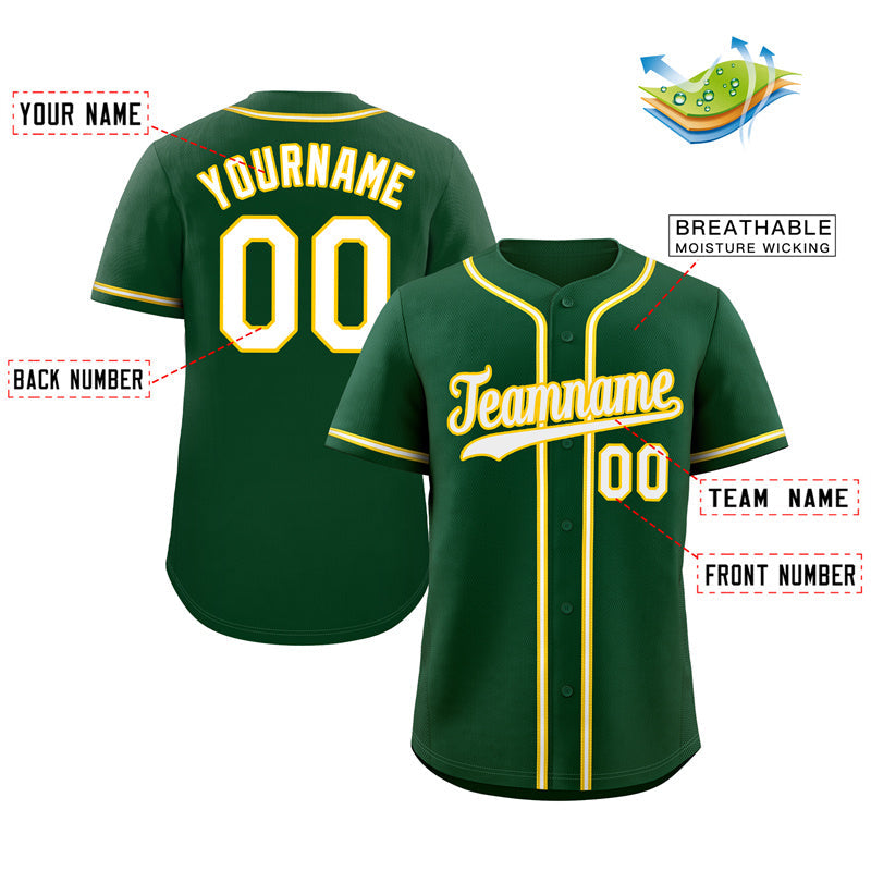 Custom Green White-Old Gold Classic Style Authentic Baseball Jersey