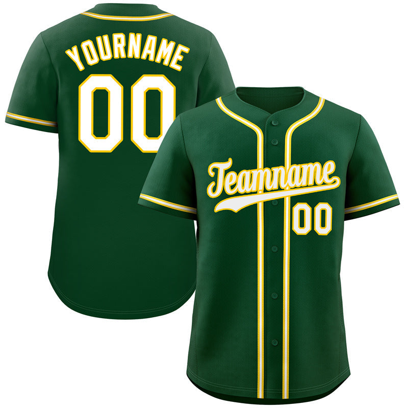 Custom Green White-Old Gold Classic Style Authentic Baseball Jersey