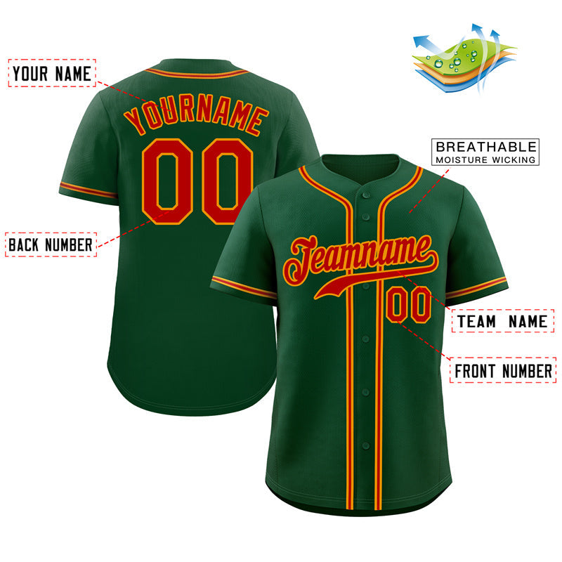 Custom Green Red-Yellow Classic Style Authentic Baseball Jersey